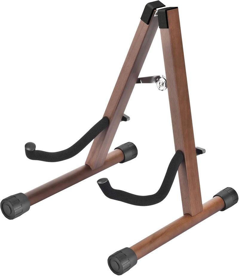 DOMMI Wood Electric Guitar Stand With Non-Slip Rubber and Soft Foam Arms - Portable Folding A-Frame for Acoustic Guitars, Easy Assembly, Floor Display for Travel - Image 1